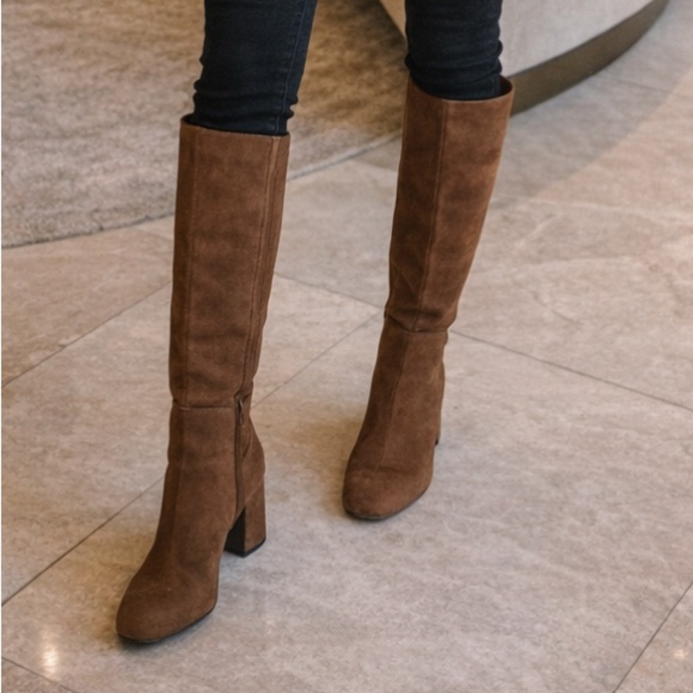 DKNY Cilli Boot Over the Knee / Pecan Brown Vegan Suede Partial Zipper Size 9